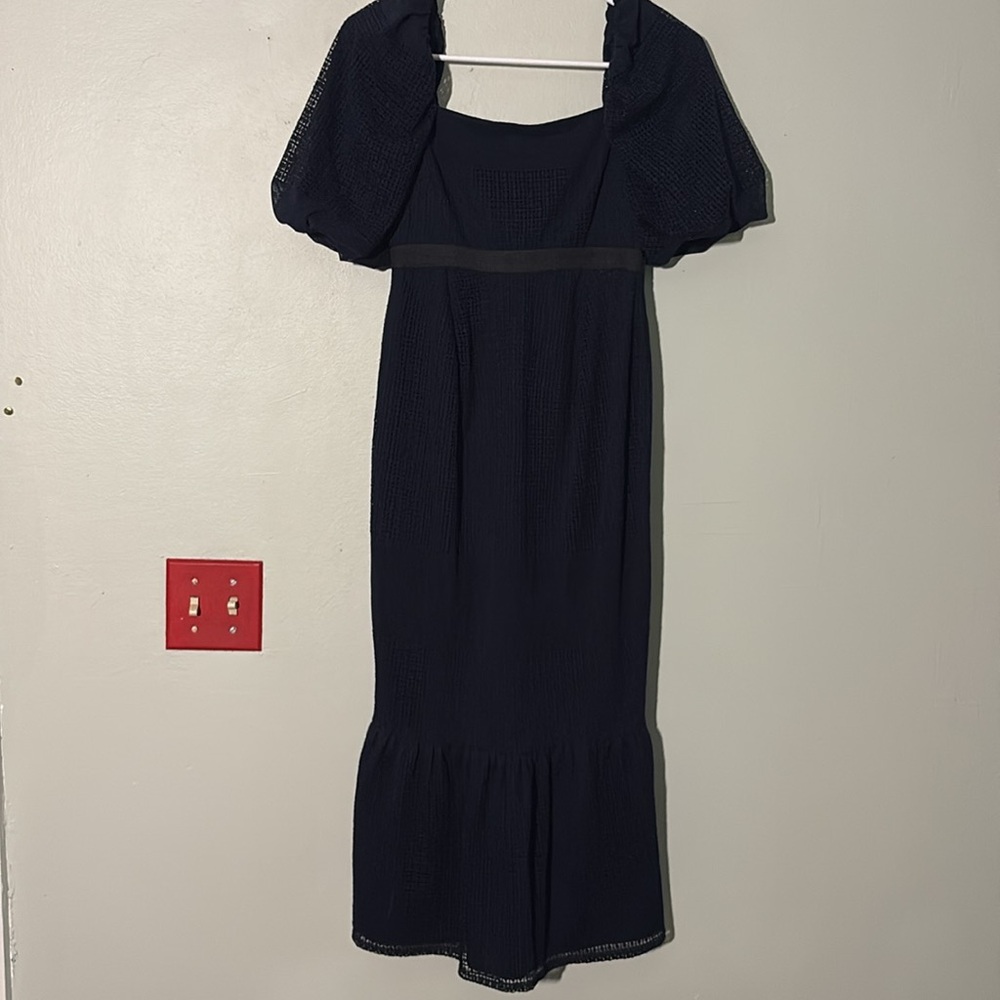 ASOS navy blue Sheath Dress with Puff Sleeves and Square Neck 2